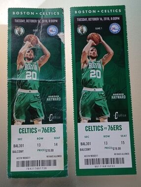 Boston Celtics Gordon Hayward Game Ticket Pair - Green
